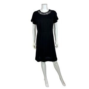 Vintage 50s Black Dress Womens Medium Cage Neckline Cocktail Sheath LBD